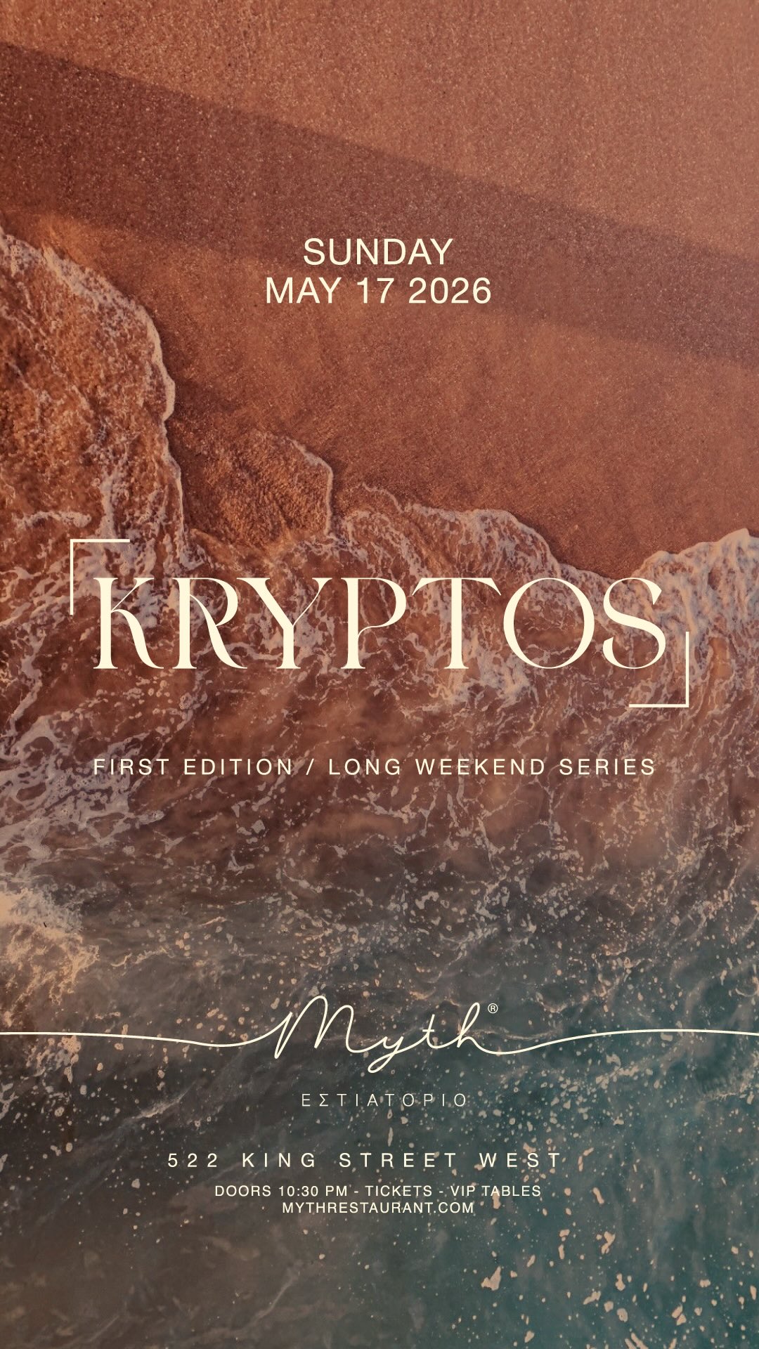 Victoria Day Long Weekend at Myth.

Launching KRYPTOS: a new Sunday night series built around house music, immersive production, and the kind of energy that makes you want to stay out all night.

Think late-night European summer atmosphere layered into the Myth experience: DJs, dancers, a beautiful crowd, and a room designed to feel social, stylish, and alive.

I’ll be hosting throughout the night.

DM me for guest list, reservations, or table bookings.

— Sultan